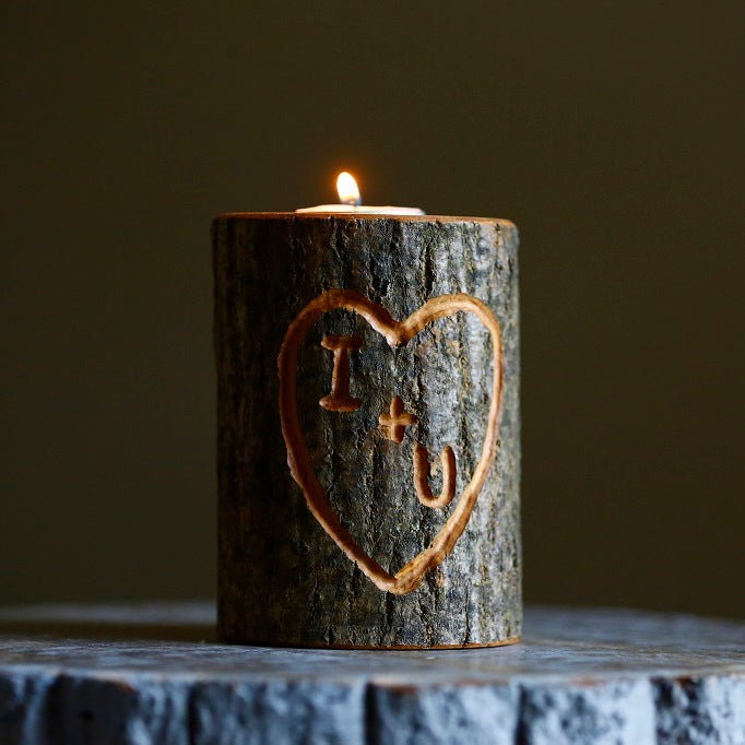 Personalized Wooden Heart Candle Holder Memorial Candlesticks
