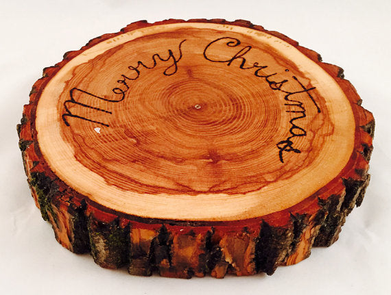 Natural Tree Wood Round Merry Christmas Serving Tray & Cutting Board