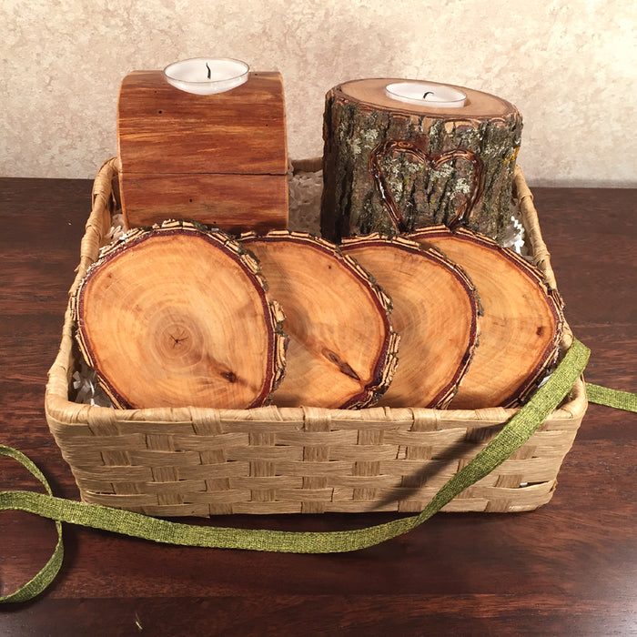 Wood Coaster Assortment Gift Basket, Tree Coasters