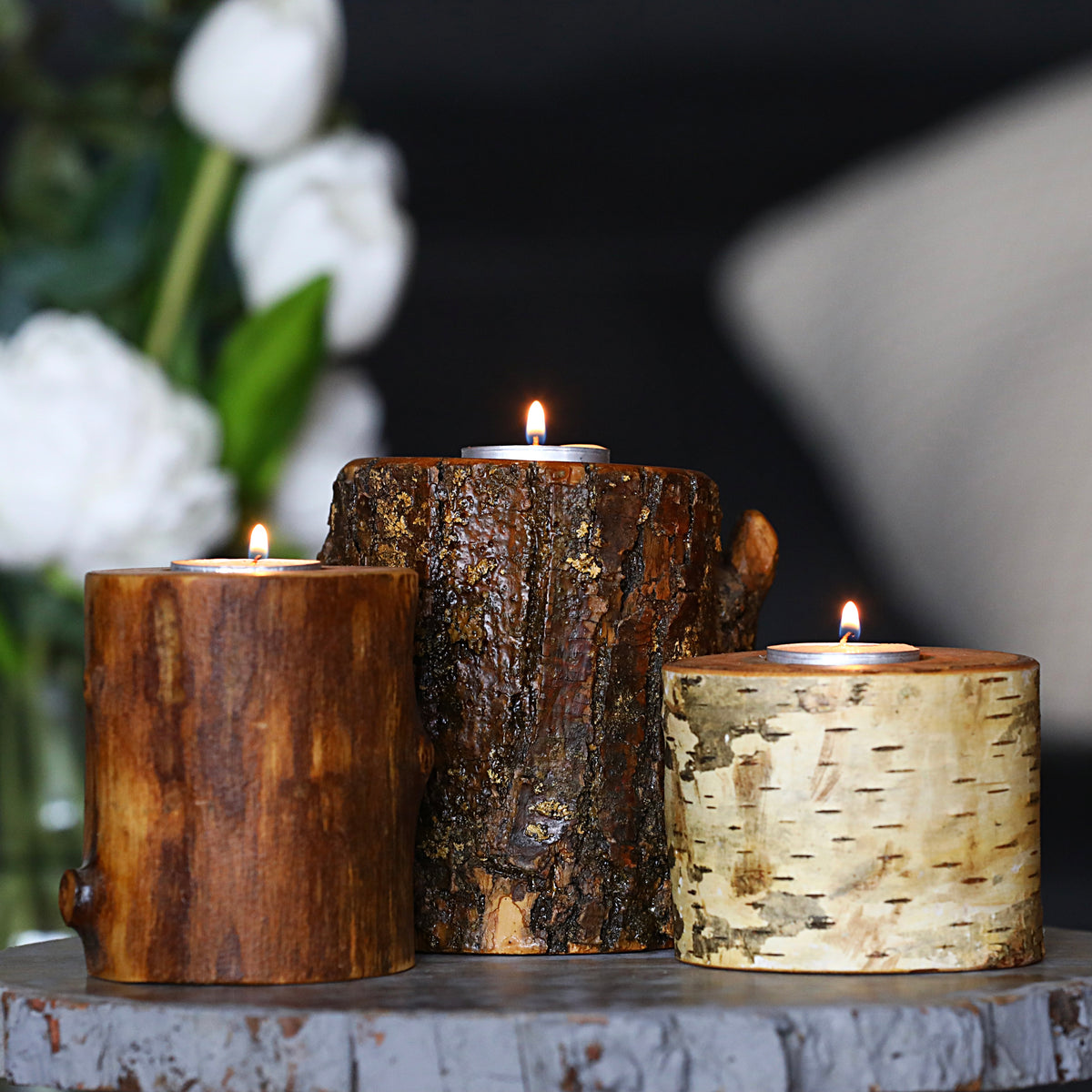 Assorted Rustic Wood Log Candle Holder Set — ManMade Woods